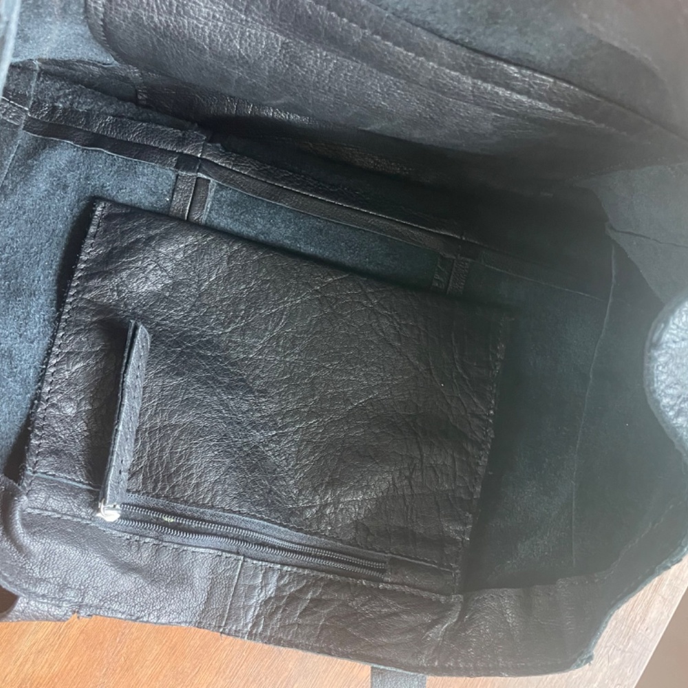 Anthropologie Black Leather Tote Satchel - Picture 4 of 5
